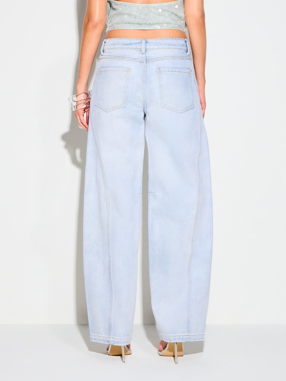 Blue and white high-waisted palazzo jeans
