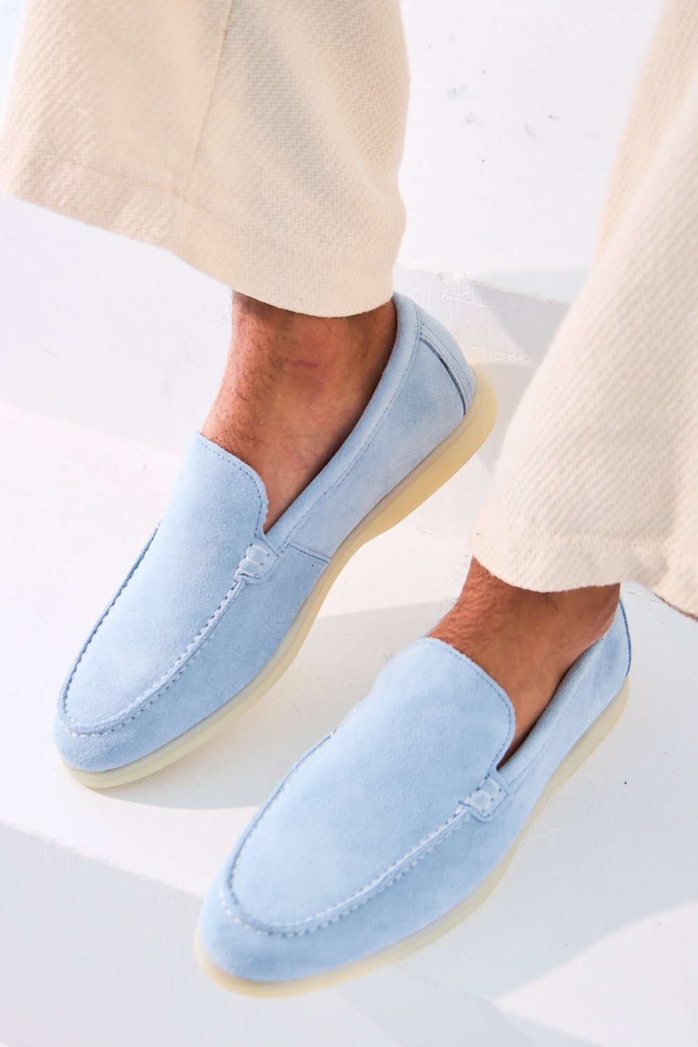 Mocassins effet daim bleu clair