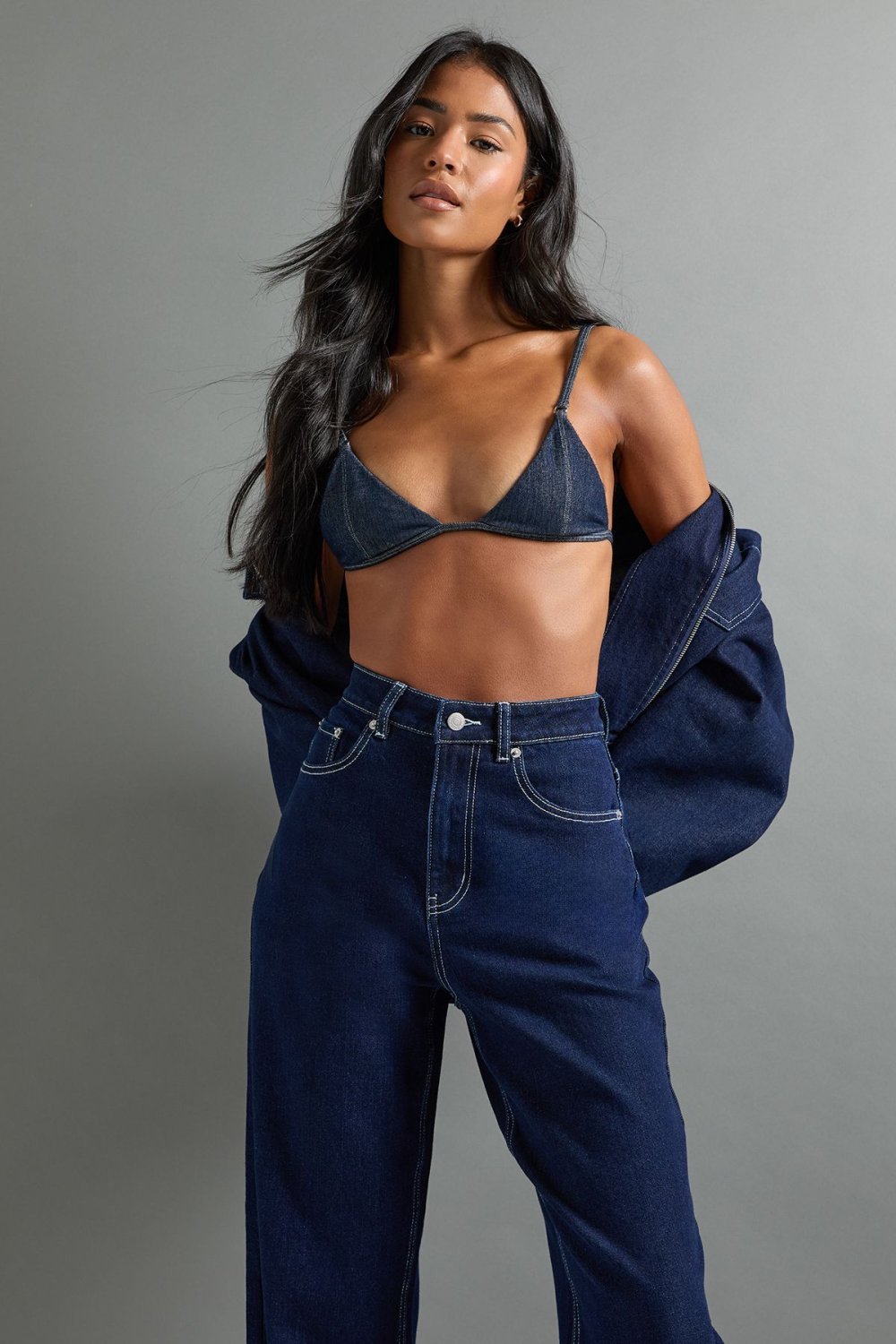 Jean droit taille haute indigo - Grande taille
