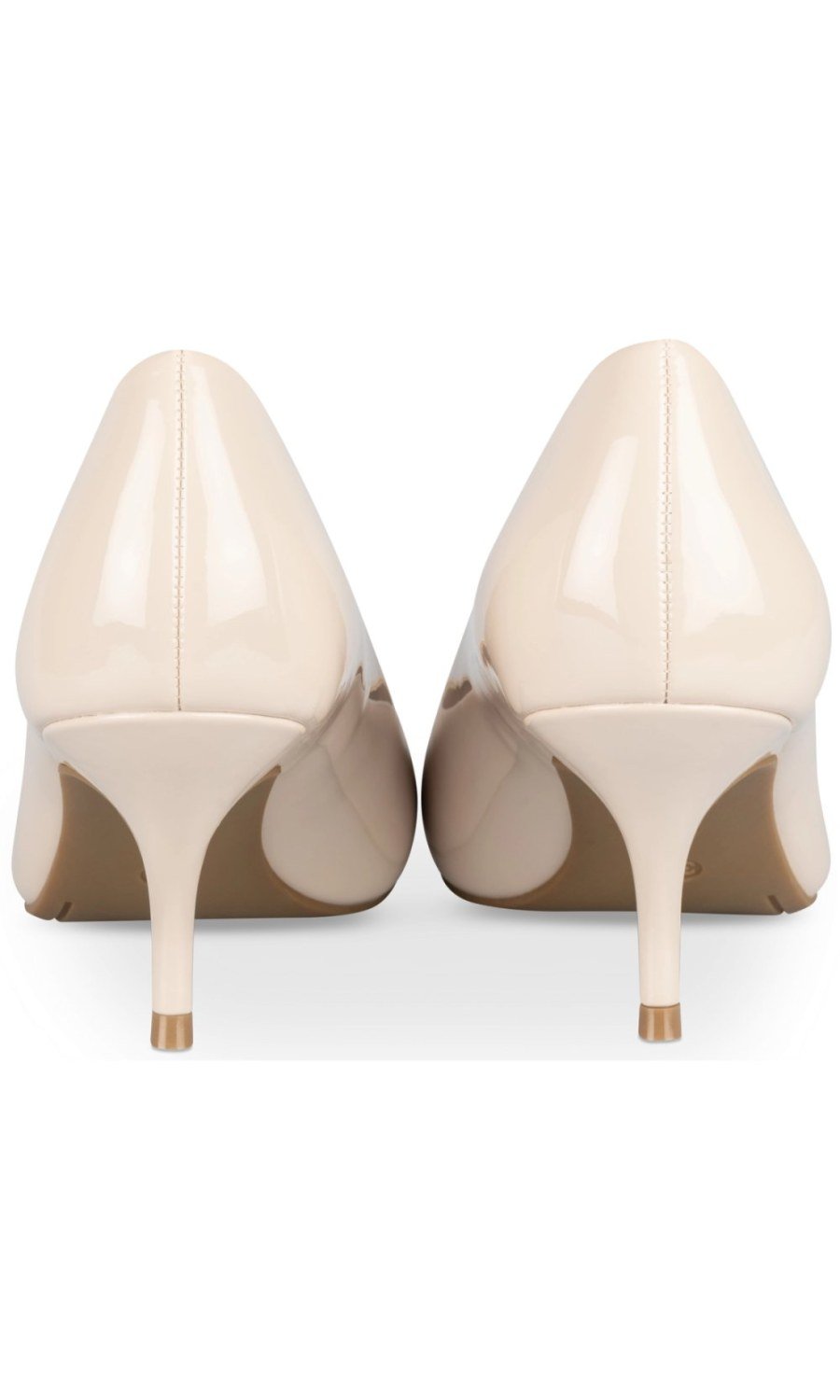 Beige patent pointed pumps