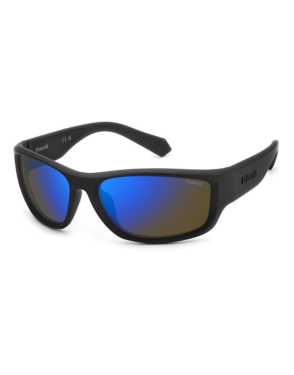 Lunettes de soleil enveloppantes style sport à verres miroir polarisés bleus - Noir