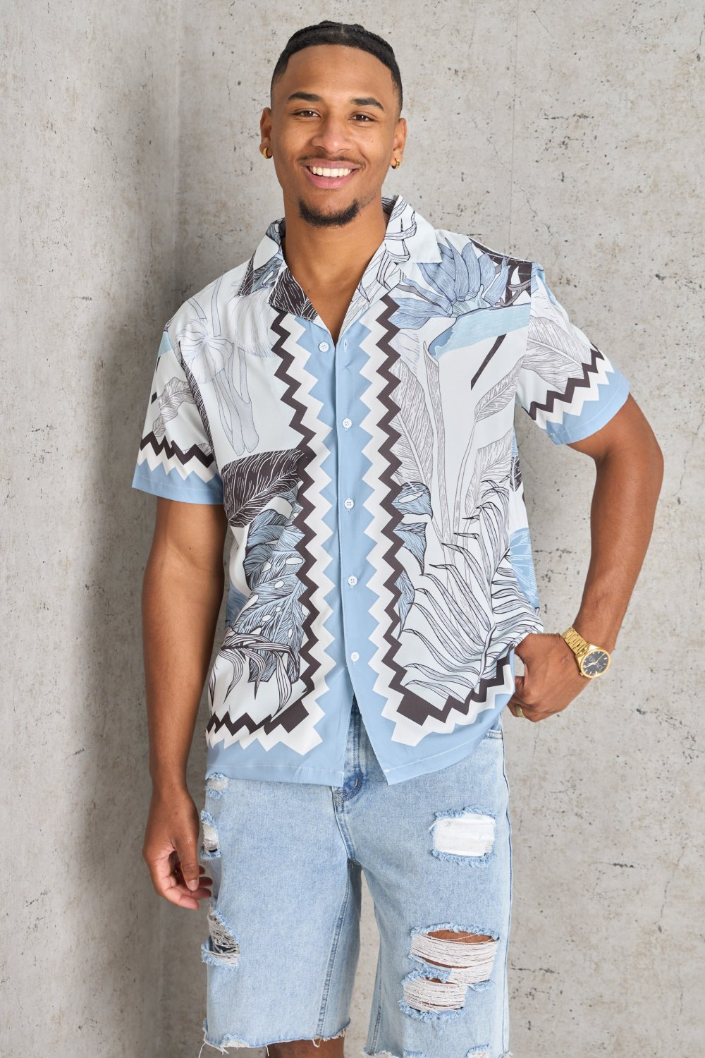Chemise b lwerd w motif géométrique zar9a