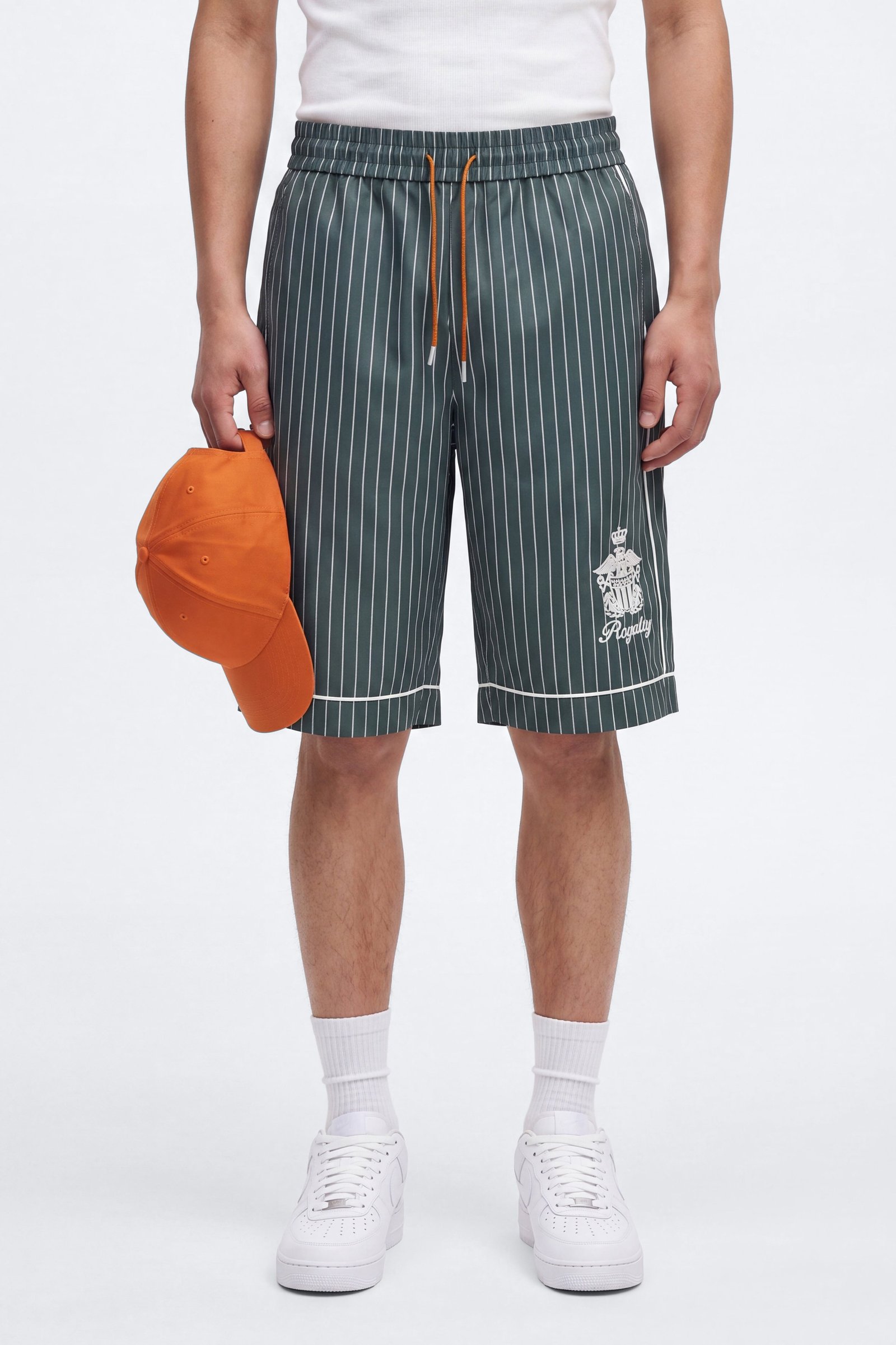 Collegiate pinstripe baggy shorts