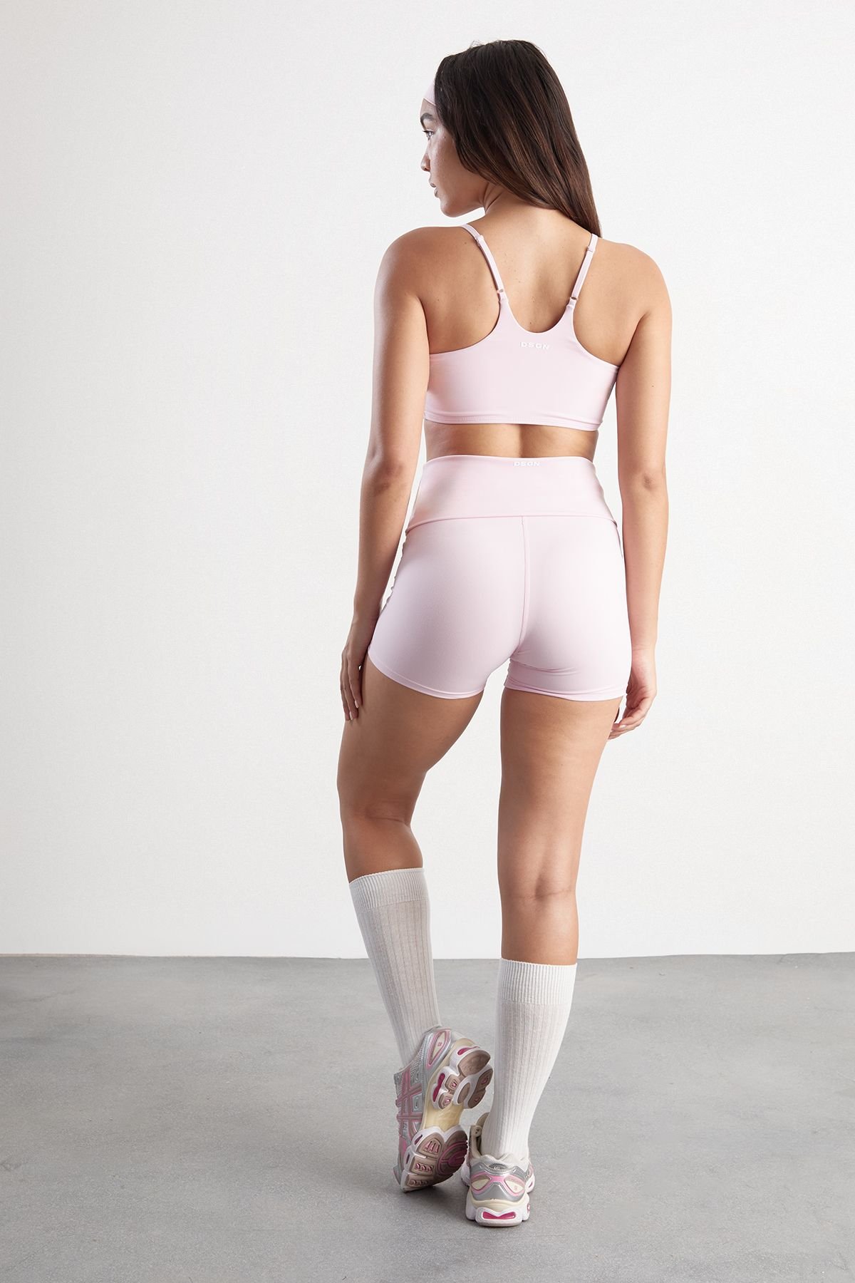 Fold-over waist sports shorts with side stripe