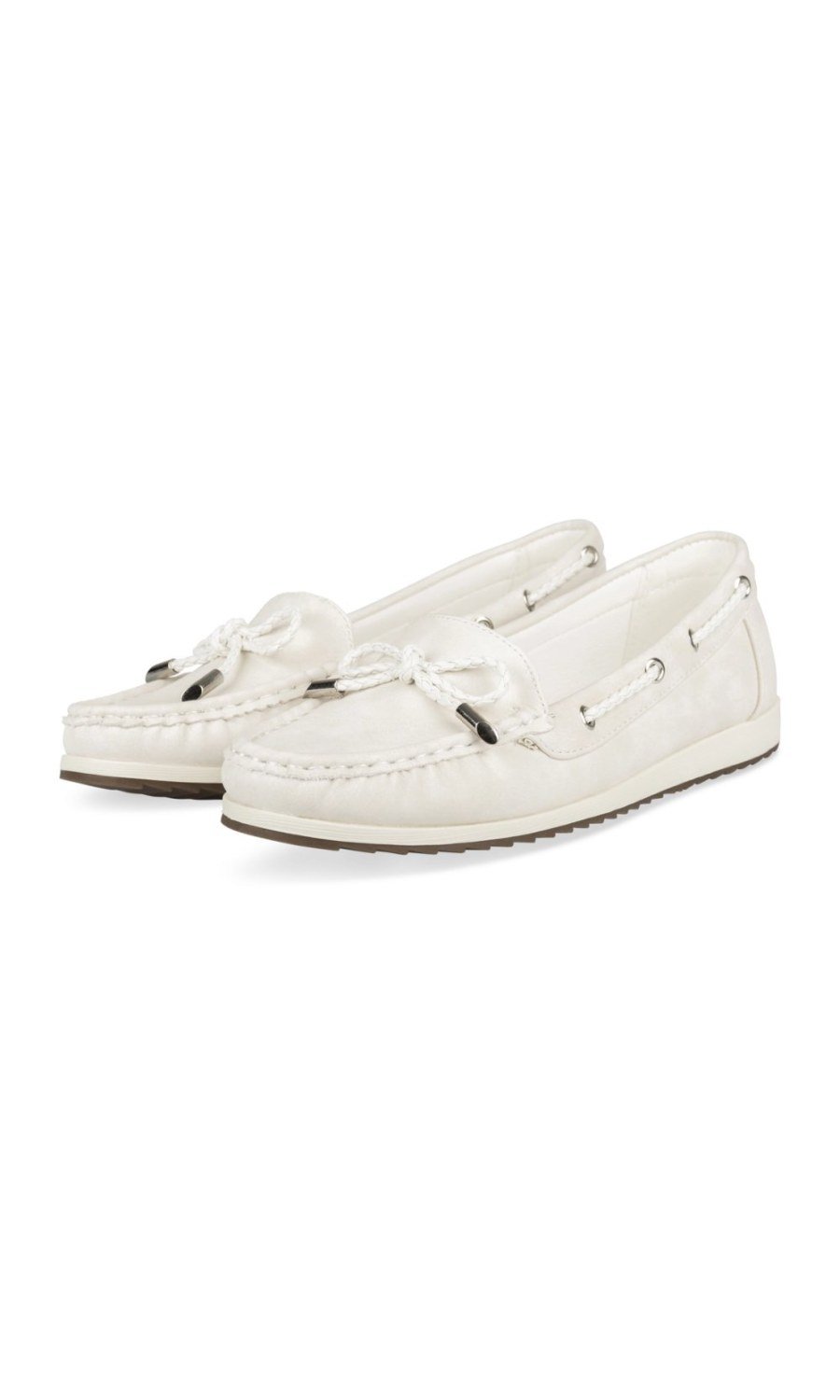 White loafers with bow and eyelets