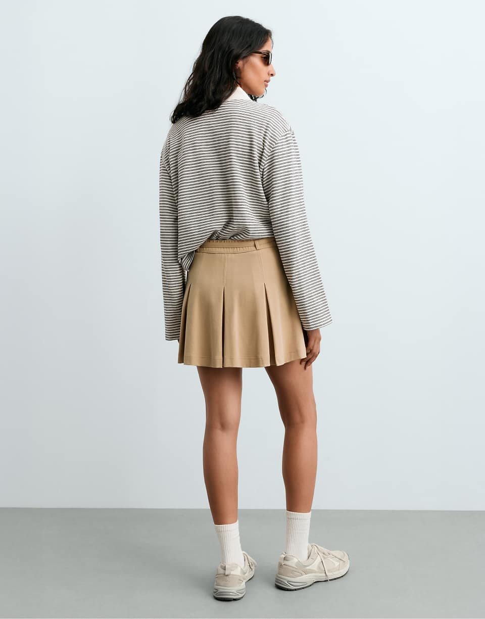 Jupe-short plissée taille 3alya b ceinture - Beige