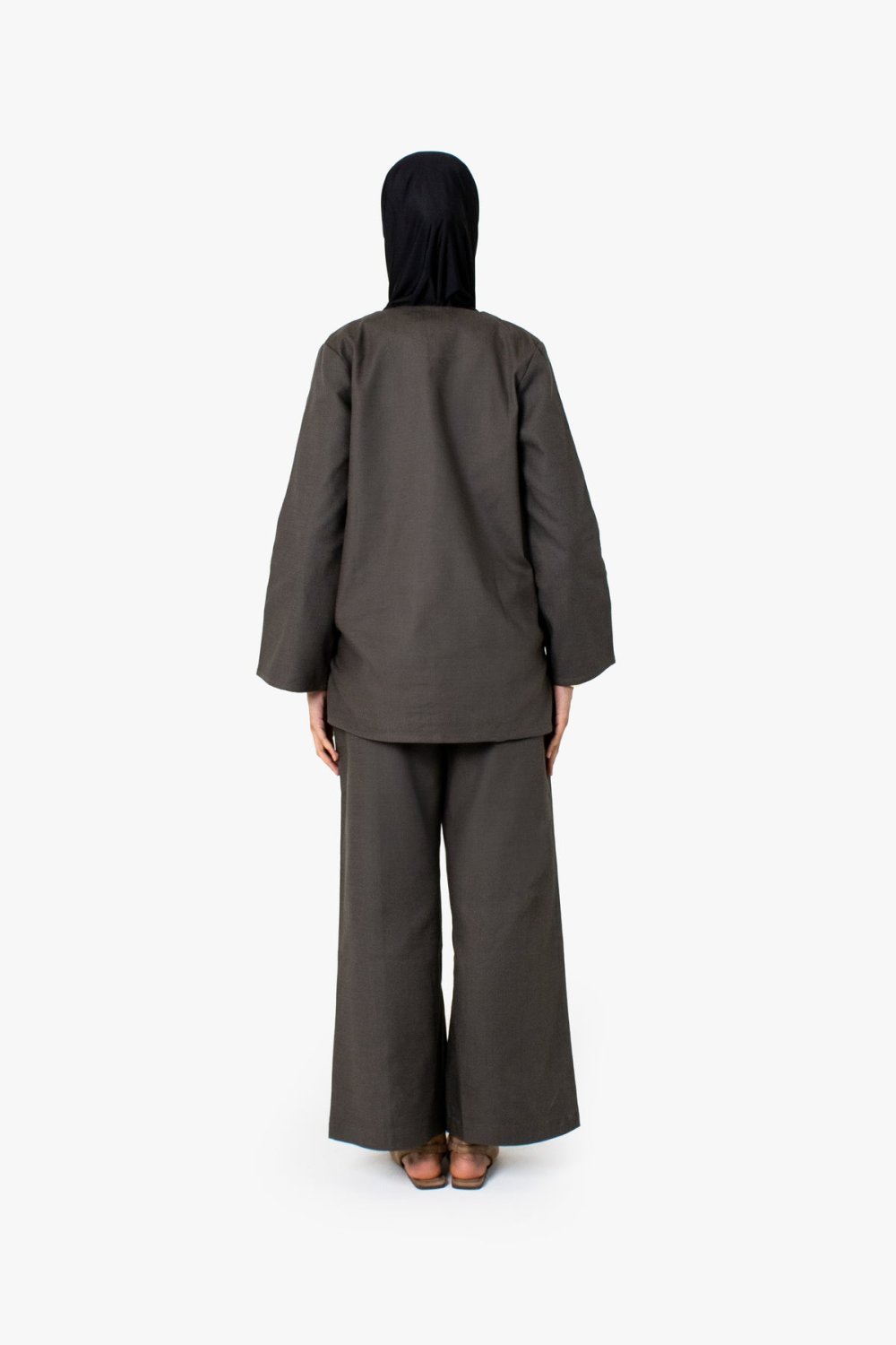 Pantalon large en coton à pli marqué - Taupe foncé