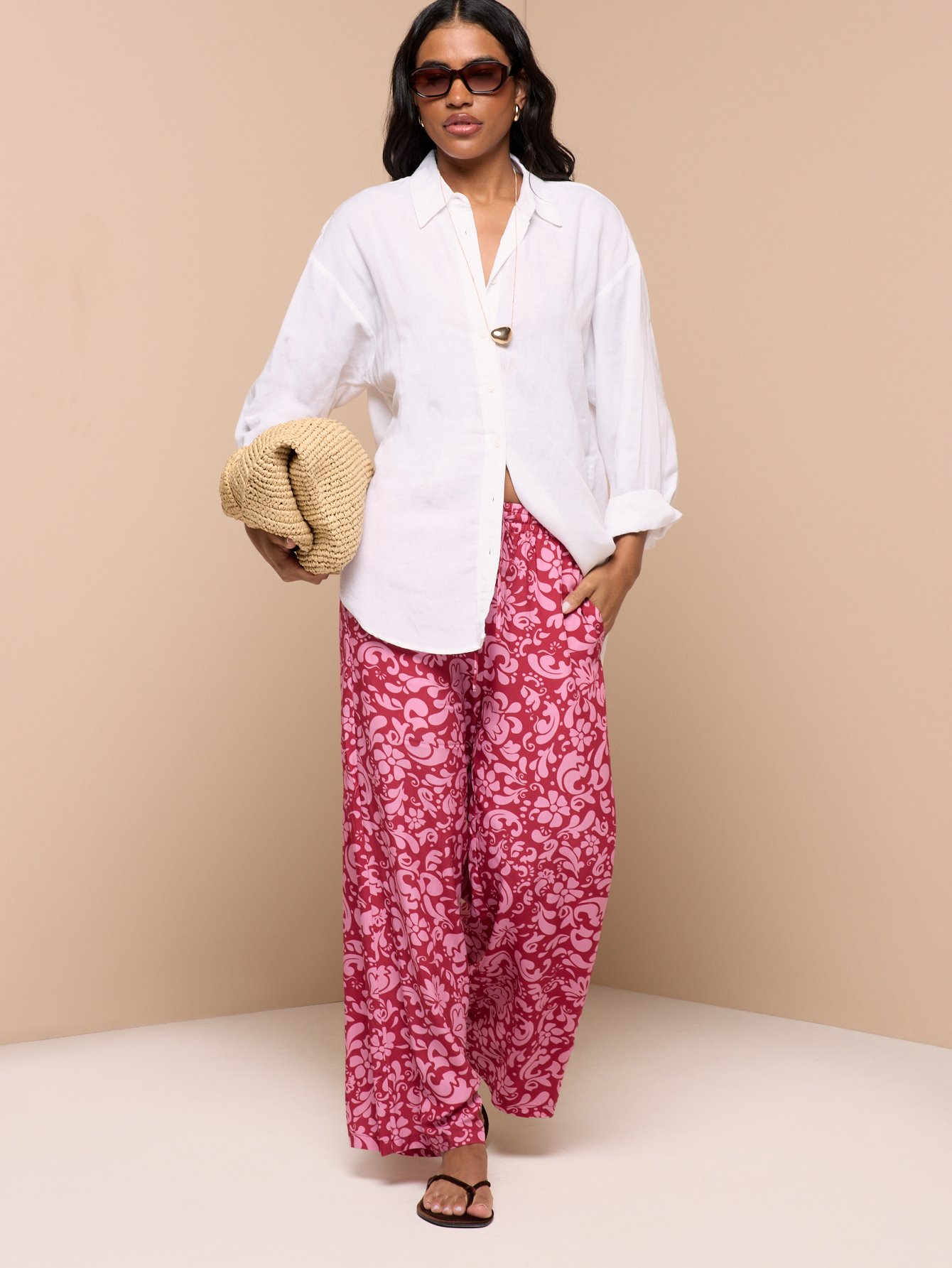 Flared Floral Print Trousers With Drawstring Waist