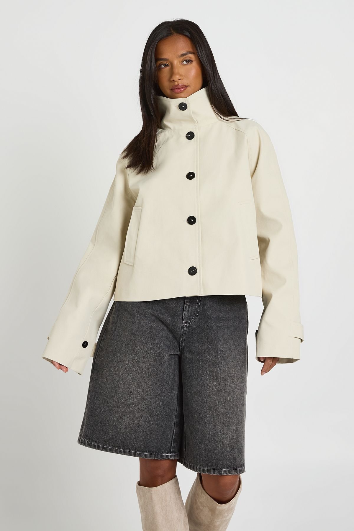 Cropped high neck trench - Petite