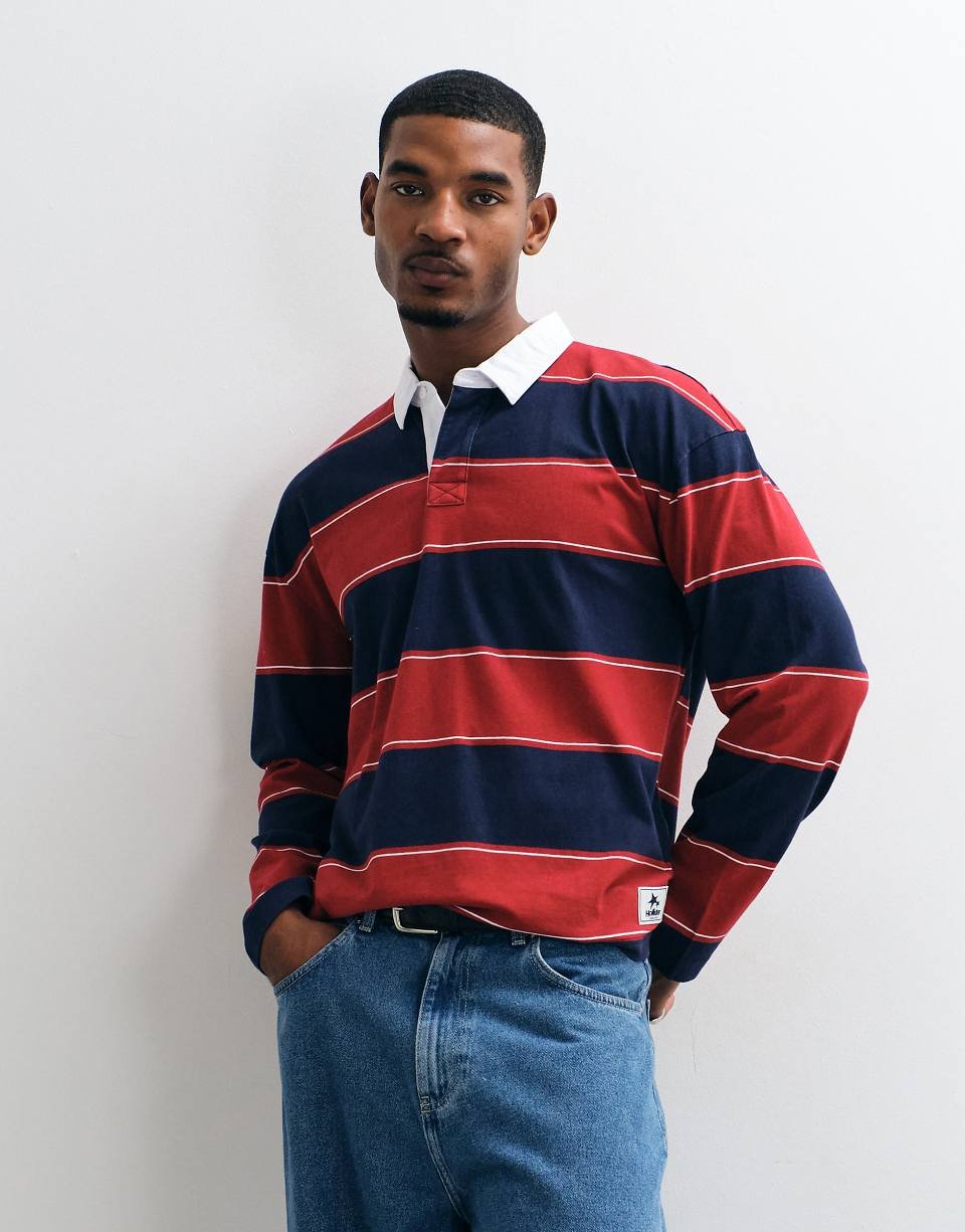 Oversized striped long-sleeve rugby polo