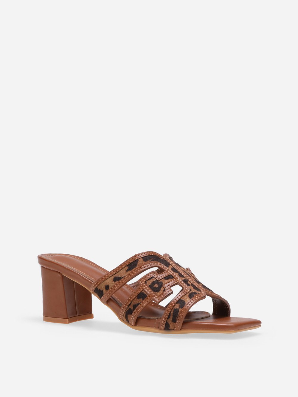 Mules léopard à talon large en toile