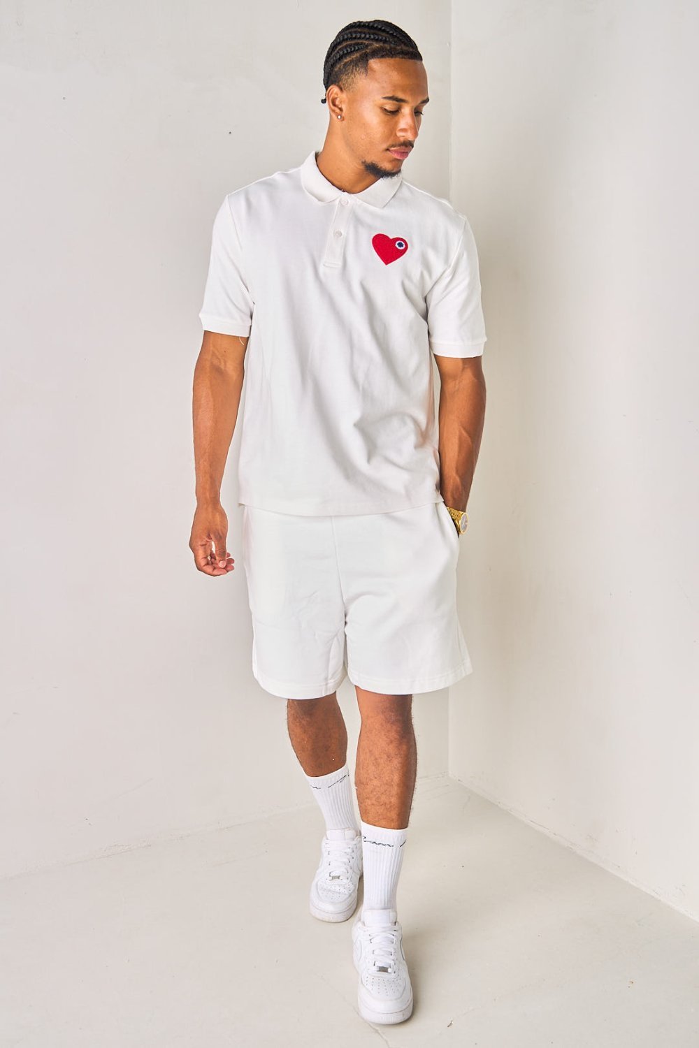 Polo ample à empiècement cœur blanc