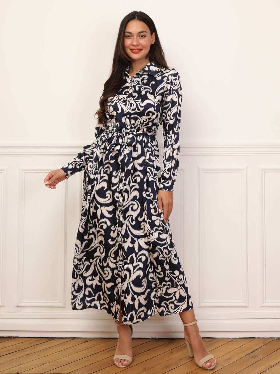 Blue patterned shirt maxi dress
