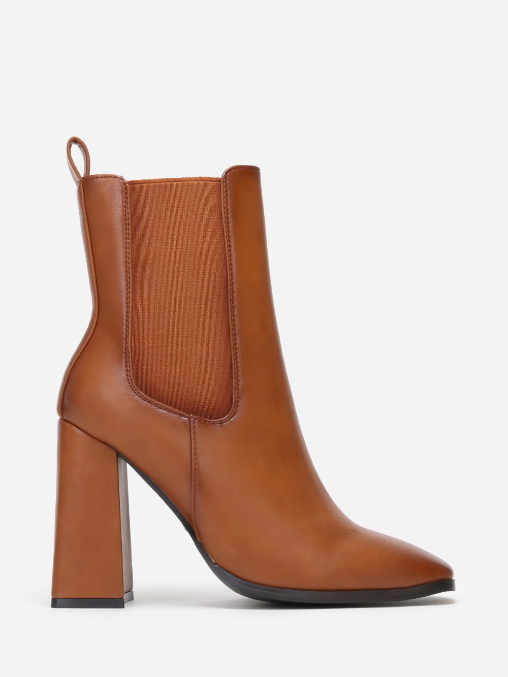 Bottines chelsea à talon haut carré camel