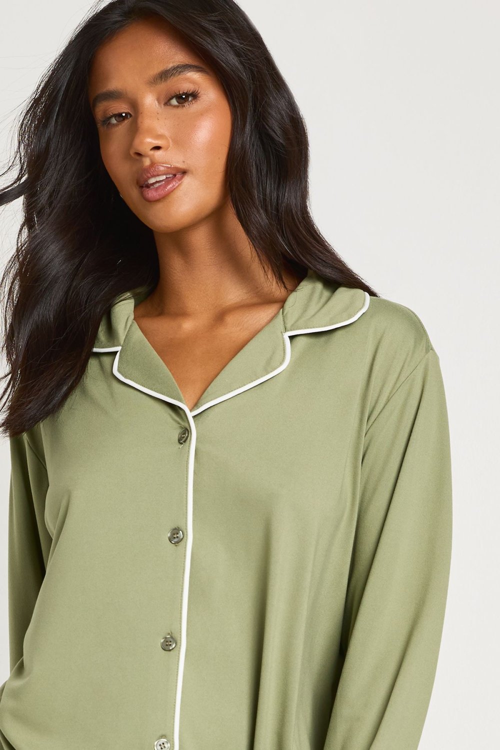 Pyjama chemise et pantalon vert sauge - Petite