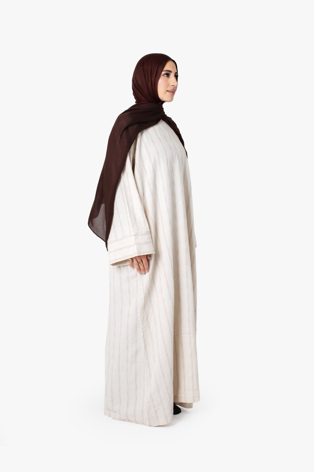 Striped cotton kimono abaya - Ecru