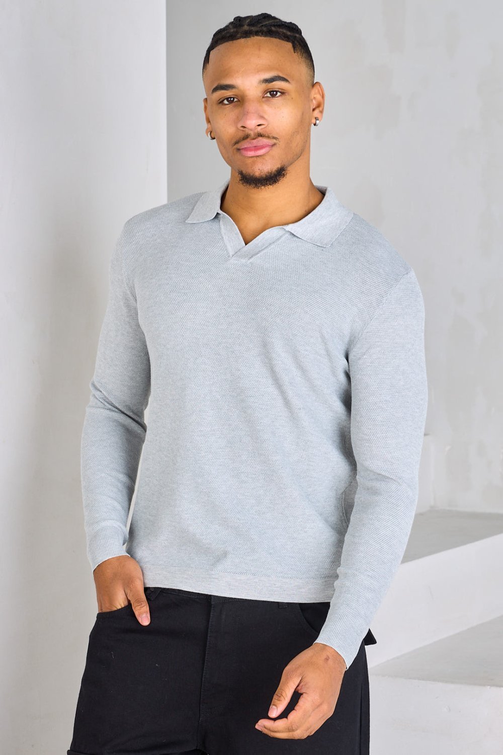 Polo chiné à manches longues gris