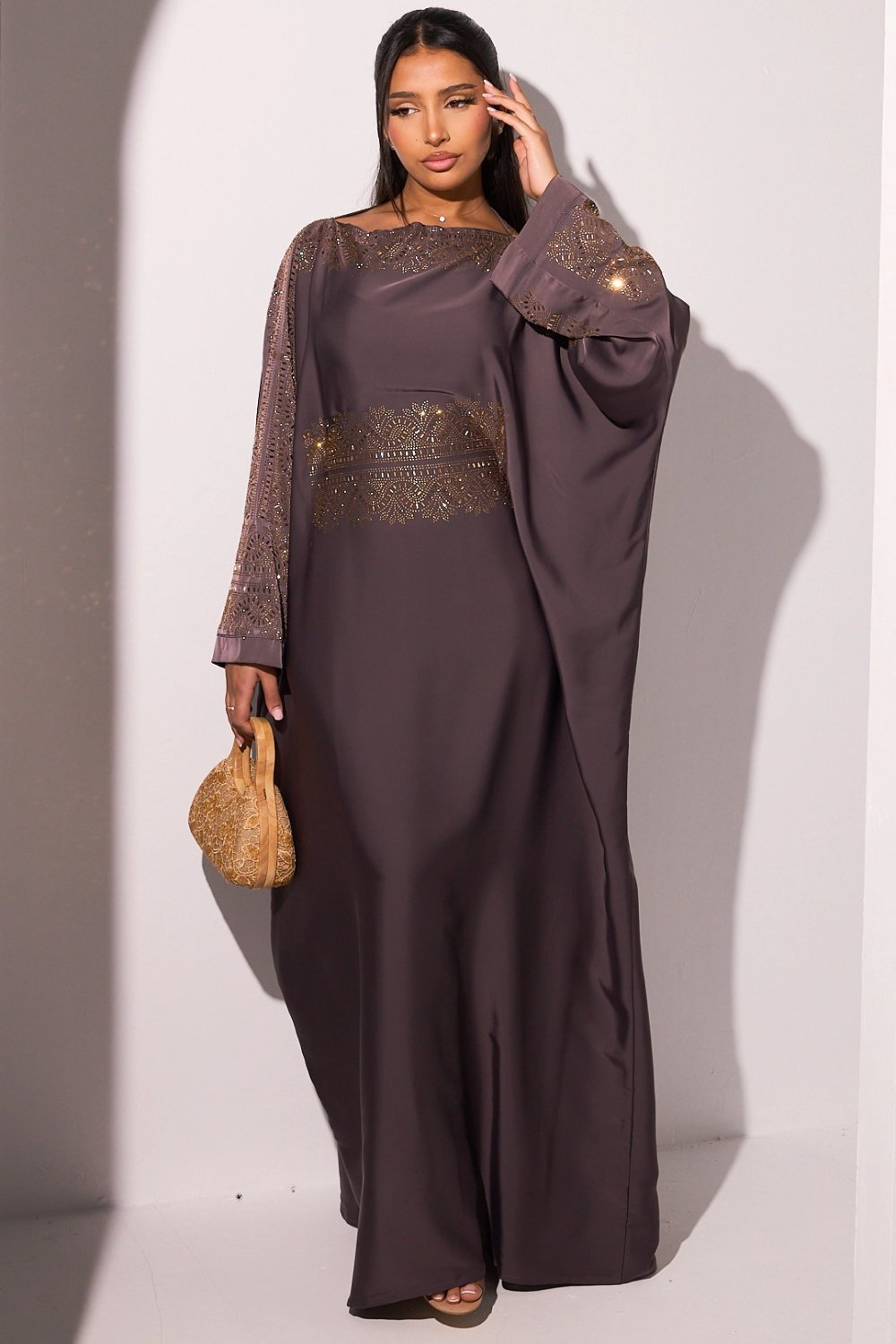 Satin abaya with gold panel and veil