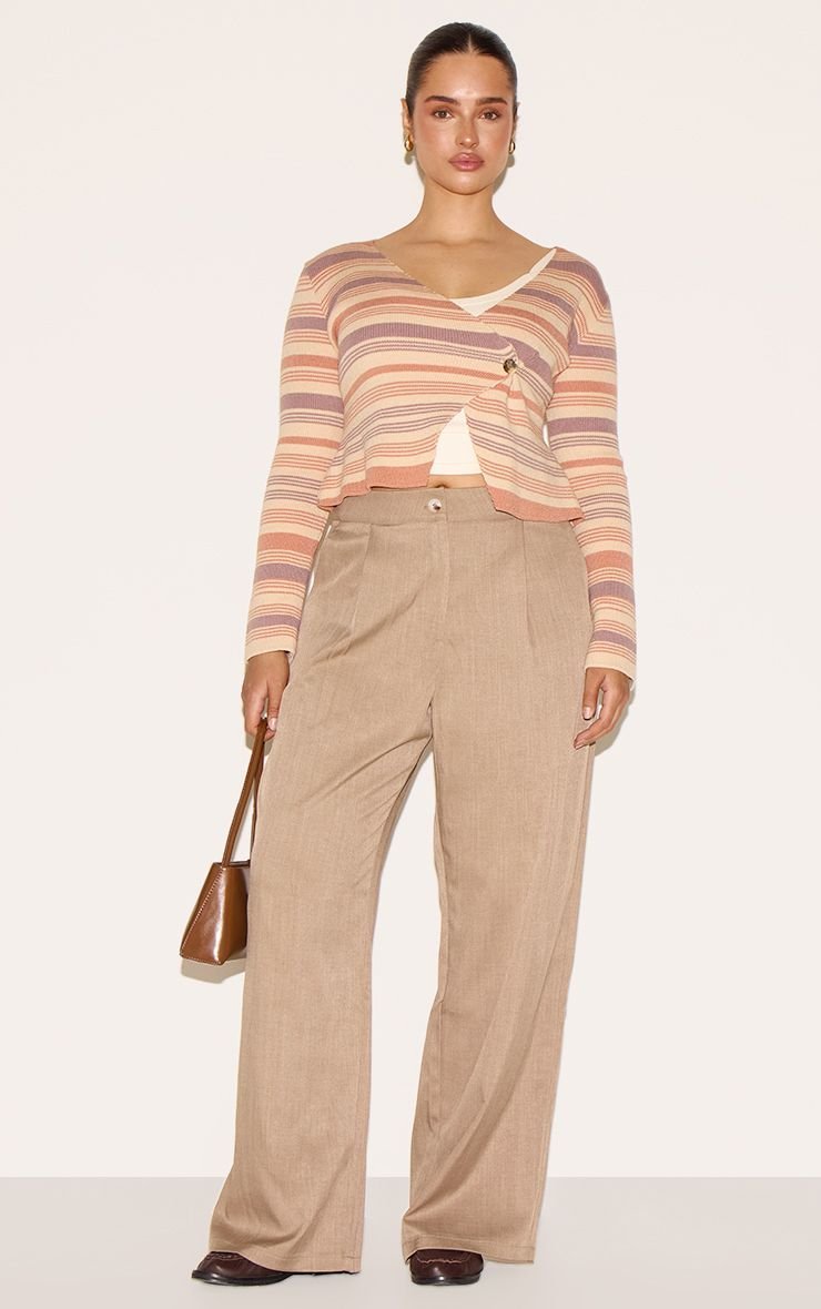 Striped wrap cardigan with gold button