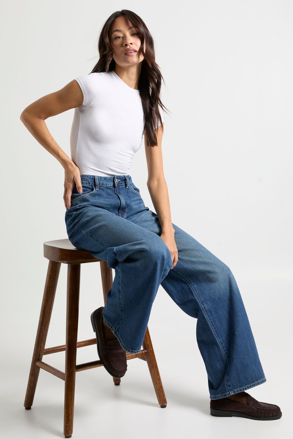 Jean boyfriend taille mi-haute bleu vintage - Tall