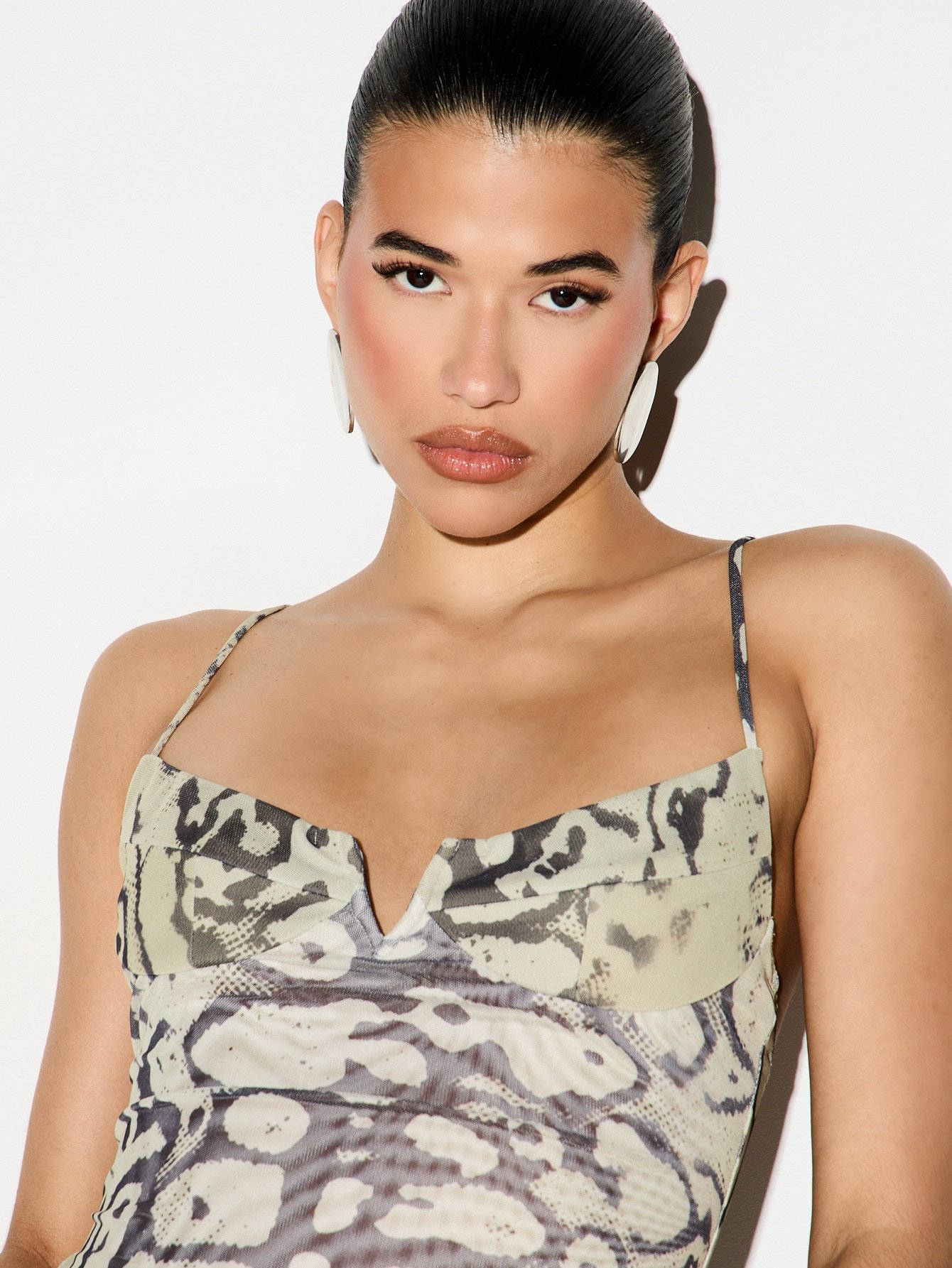 Snake print mesh dress with sweetheart neckline