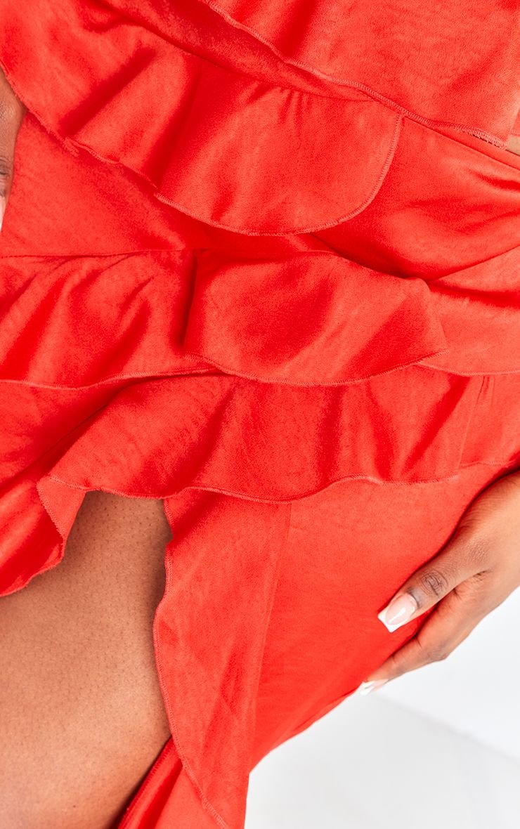 Jupe midi f satin b volants w fente - Grande taille
