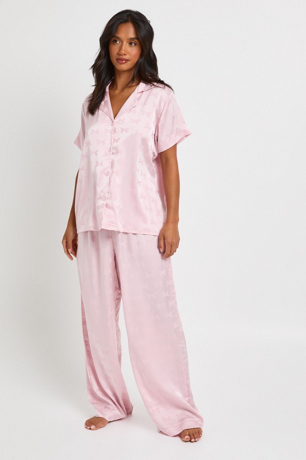 Pyjama chemise w short f satin jacquard - Petite