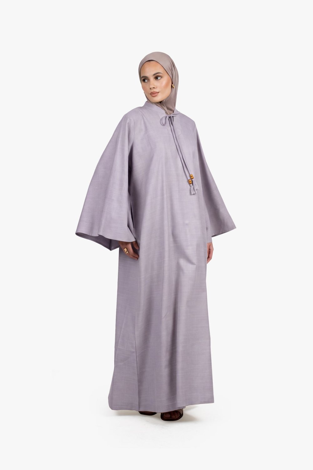 Abaya à pompons perlés - Lilas