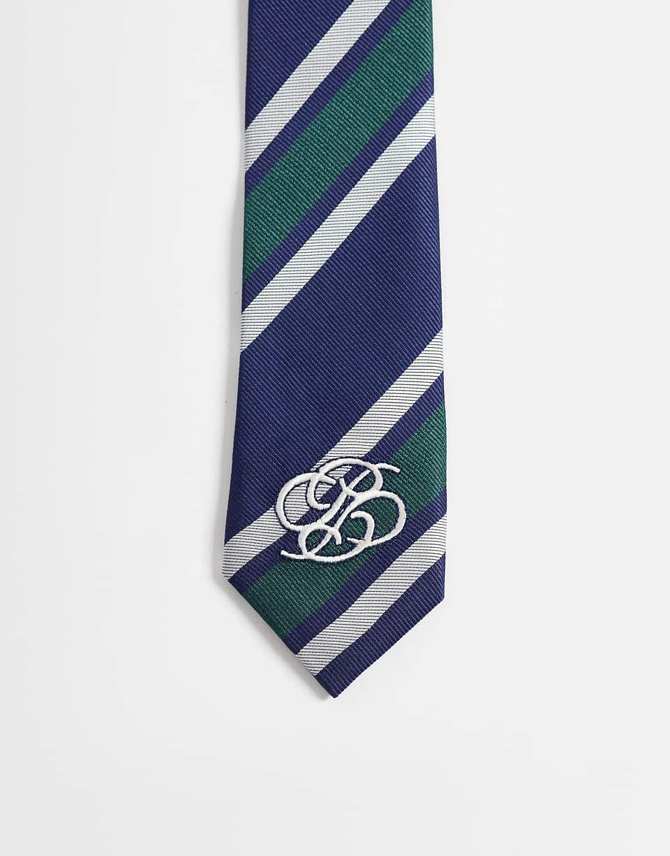 Cravate rayée à logo - Bleu marine et vert