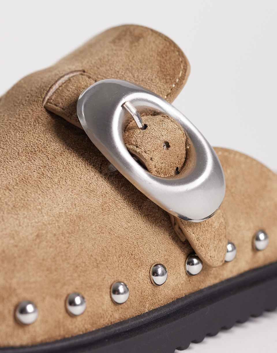 Studded faux suede mules - Sand
