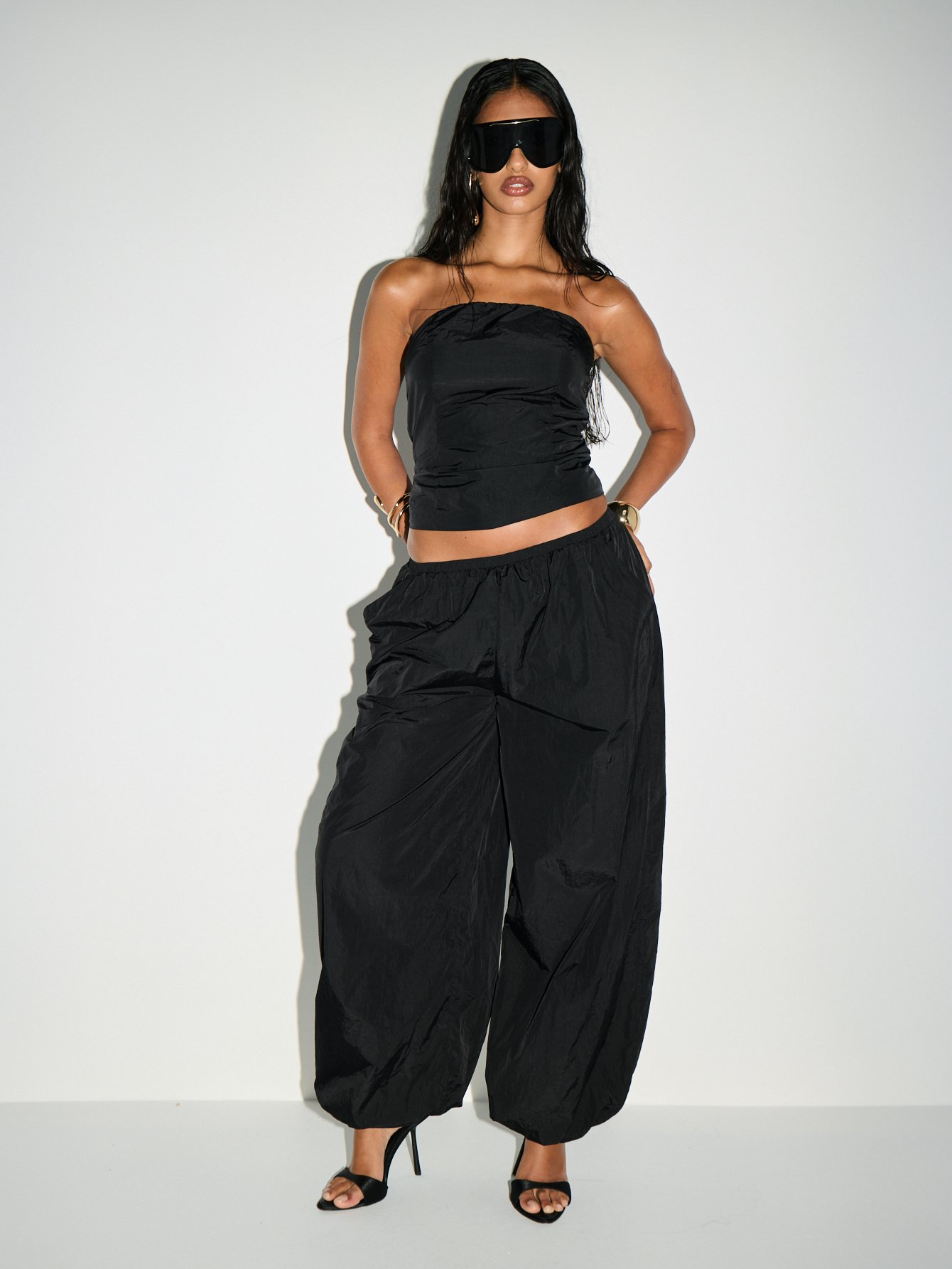 Oversized parachute trousers with gathered ankles