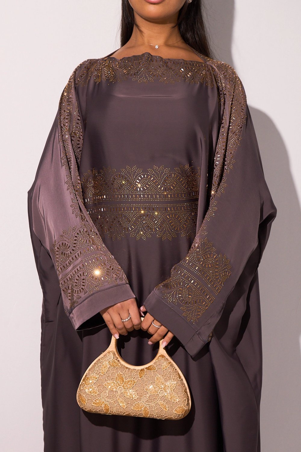 Satin abaya with gold panel and veil
