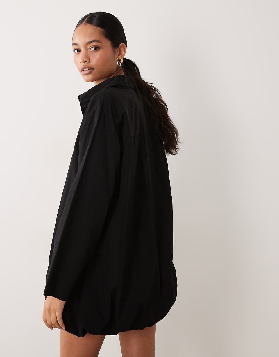 Mini shirt dress with bubble hem - Black