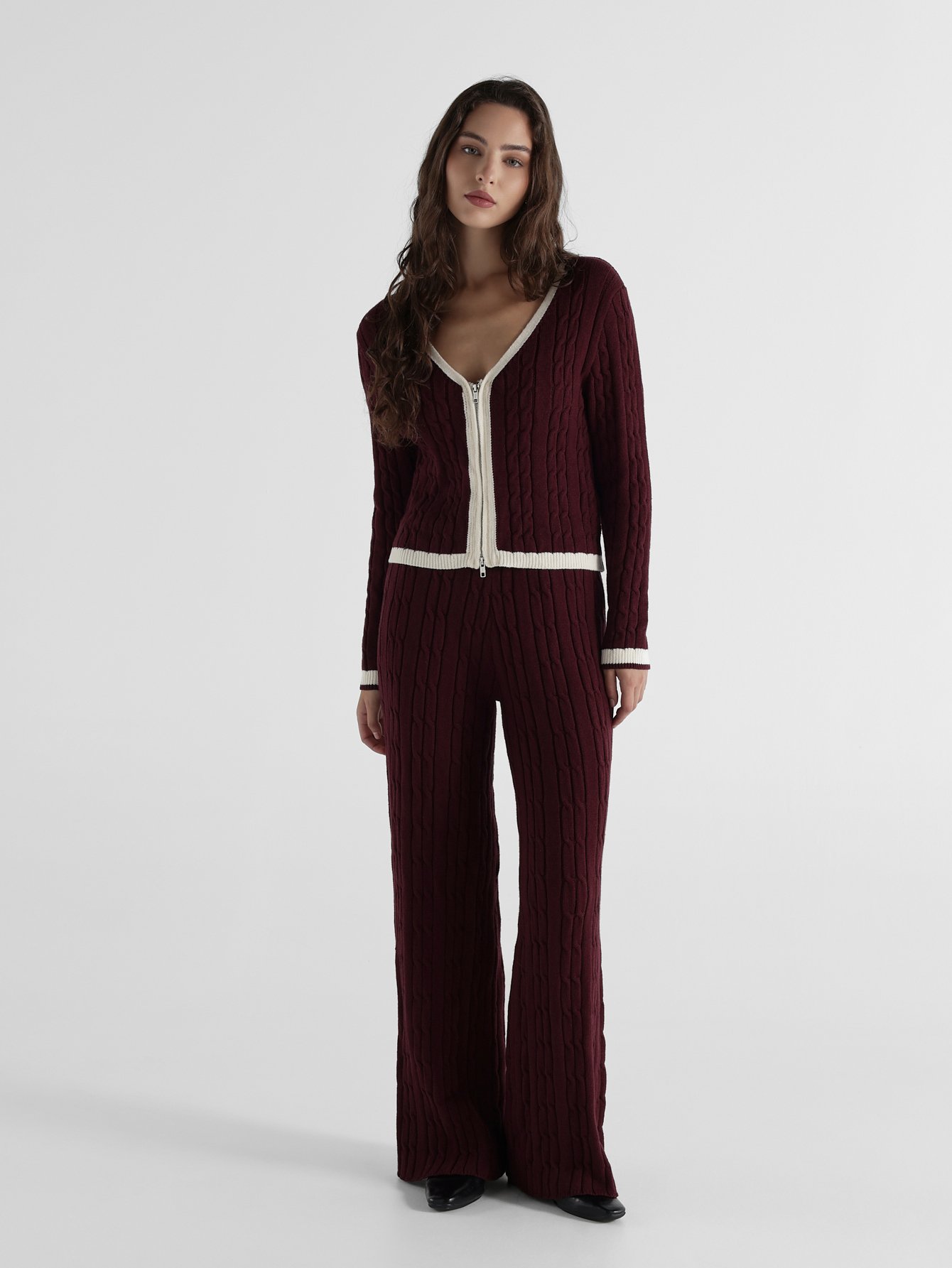 Cardigan qsir b zip f tricot torsadé