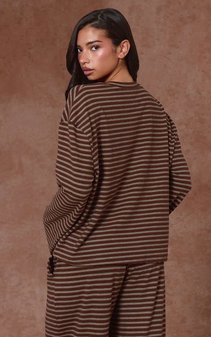 Striped V-neck fleece - Chocolate