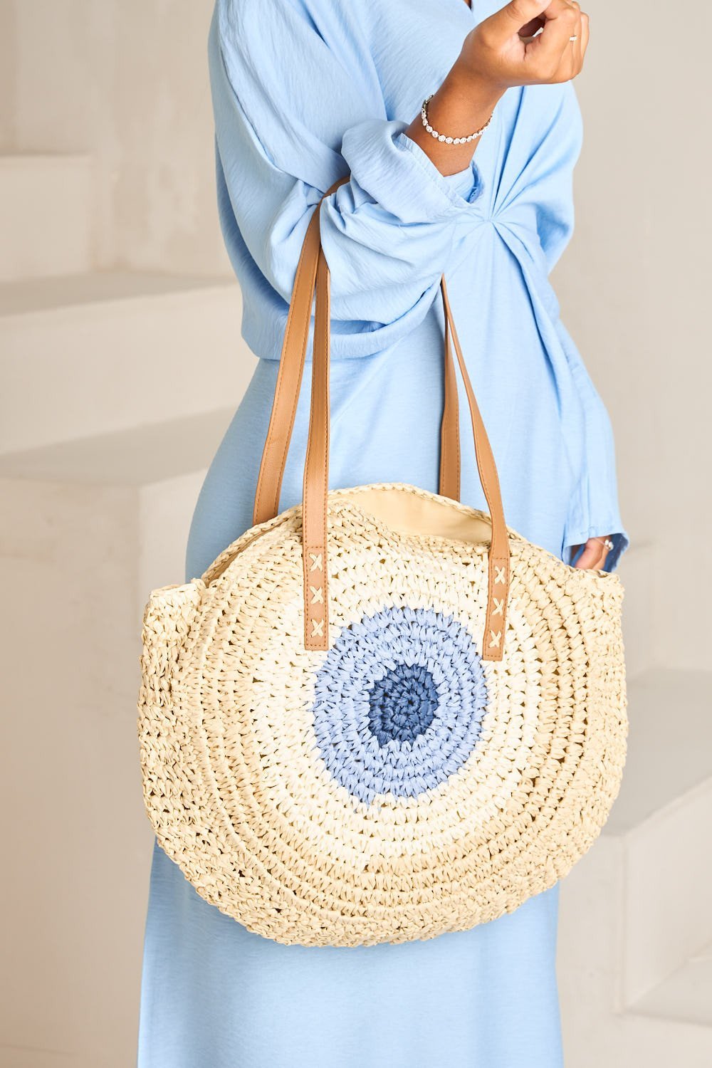 Sac rond f paille mdfoura beige w zr9