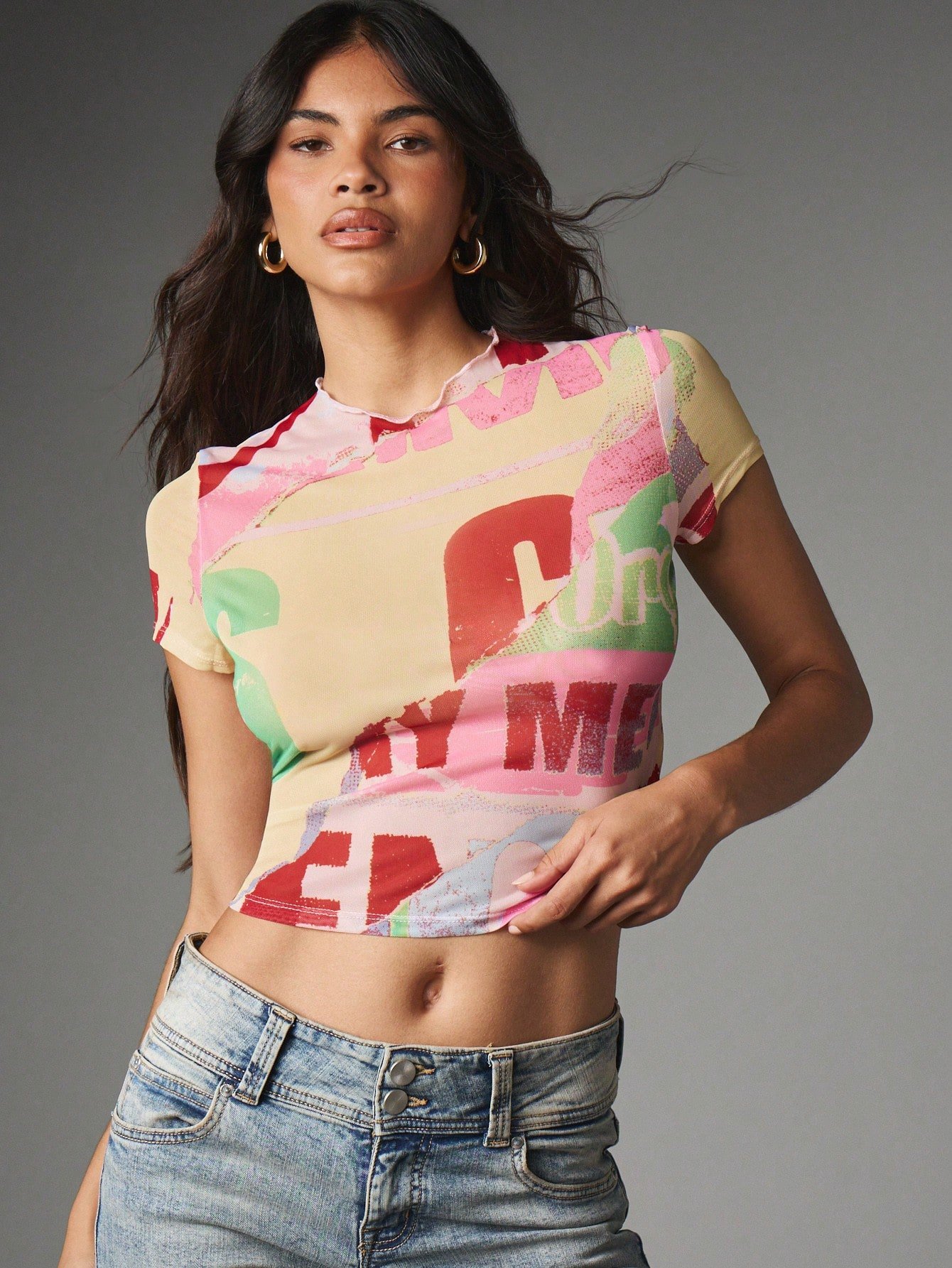 T-shirt court en maille à imprimé abstrait