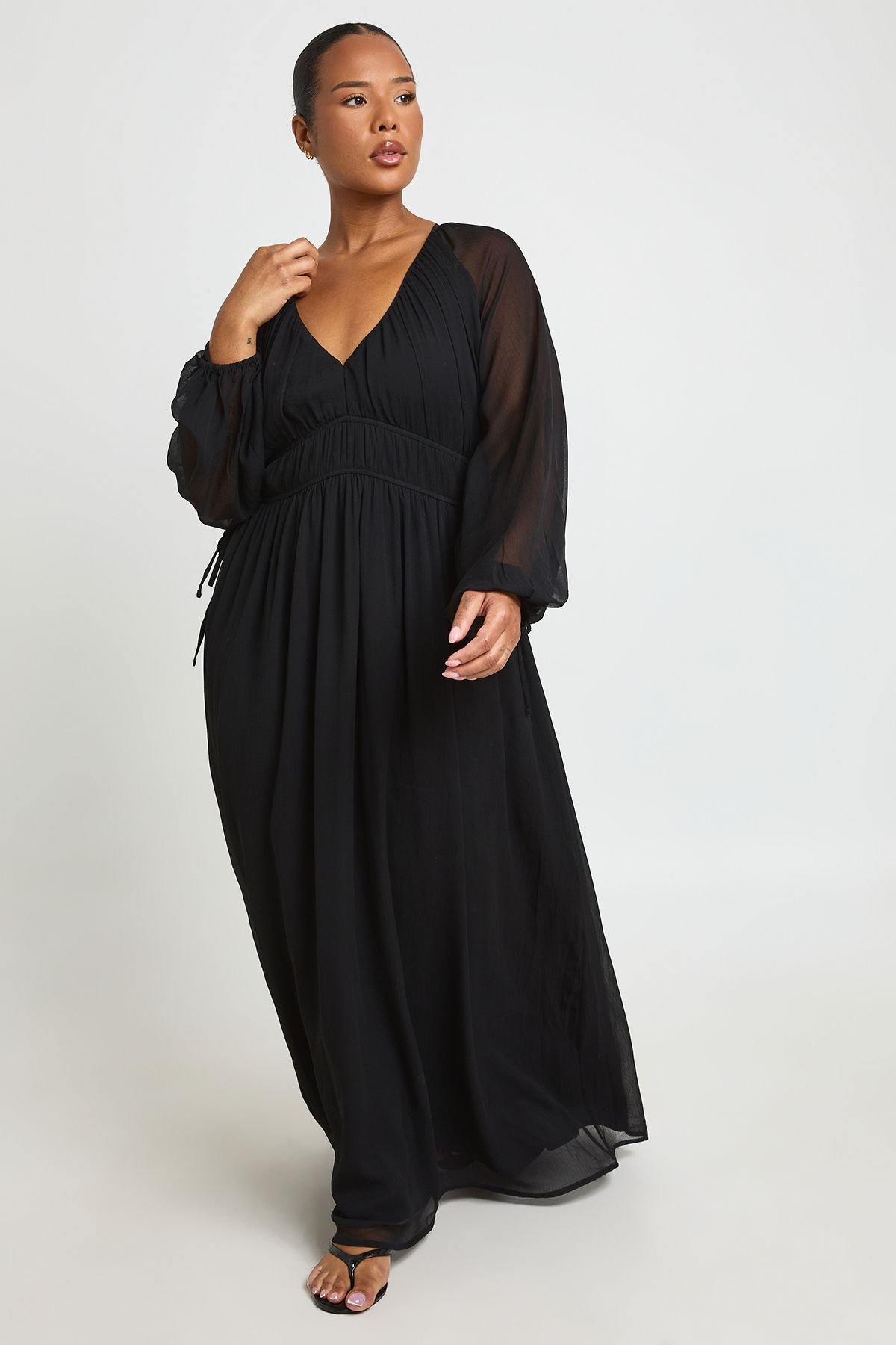 Ruched puff sleeve maxi dress - Plus size