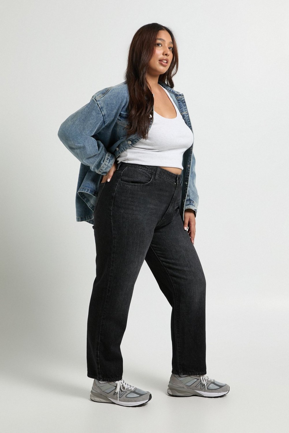 Jean mom taille haute noir délavé - Grande taille