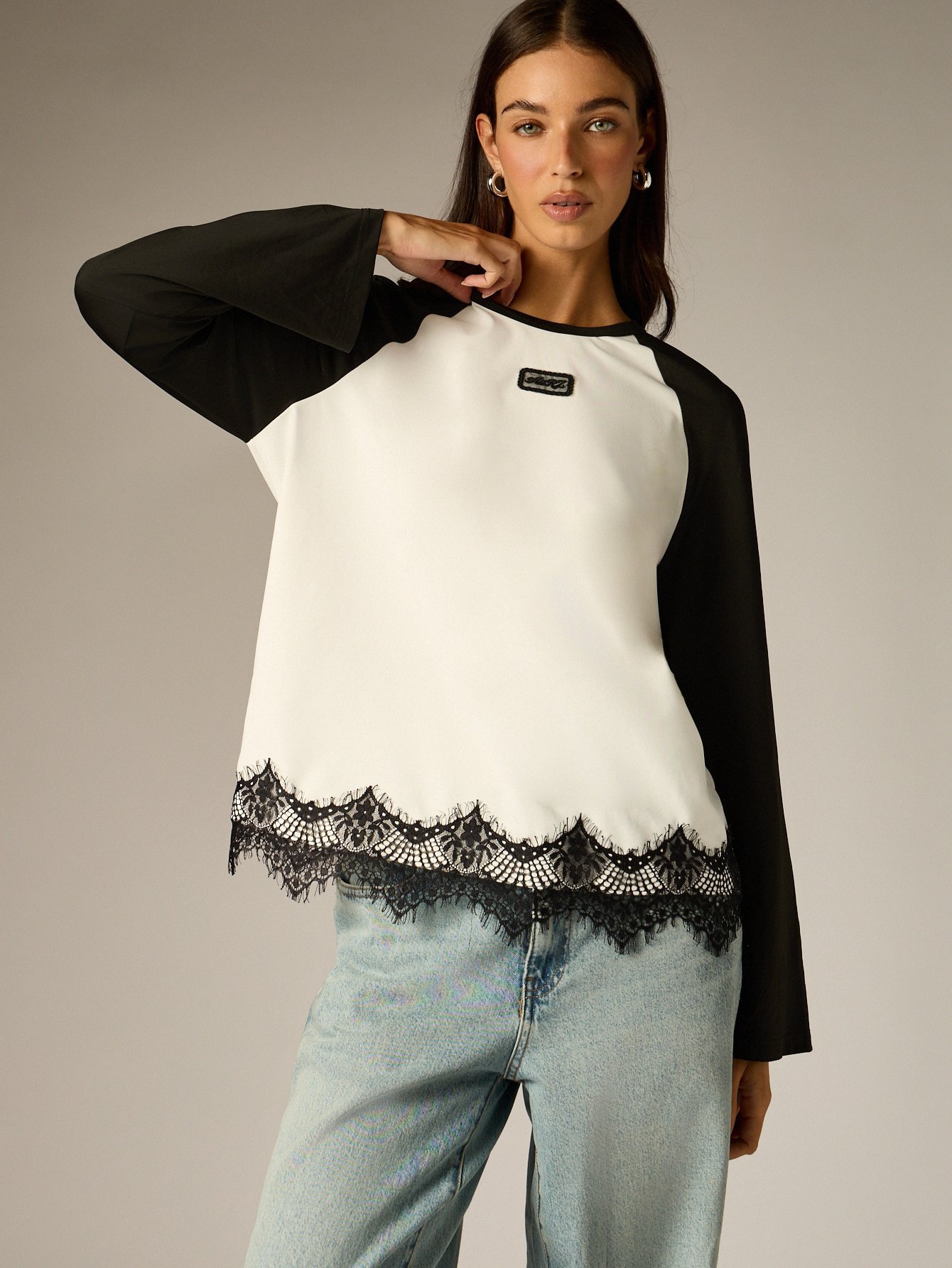 Blouse à manches longues raglan contrastées