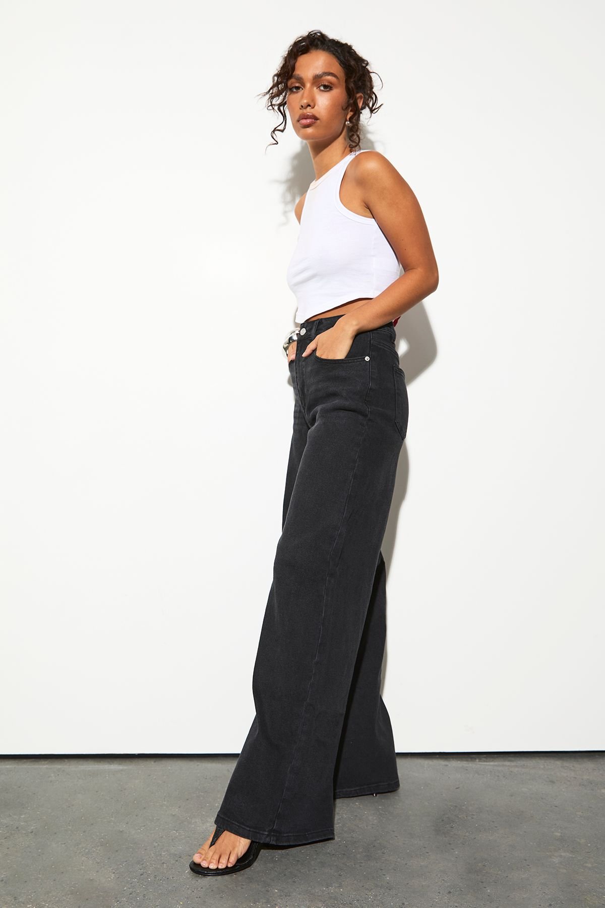 Jean grande taille mi-taille b jambes larges