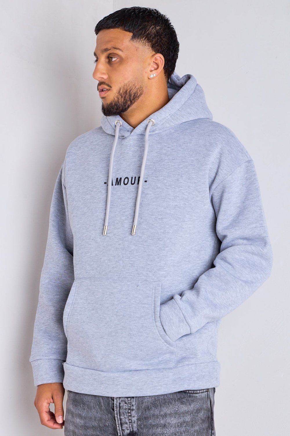 Sweat à capuche inscription amour gris