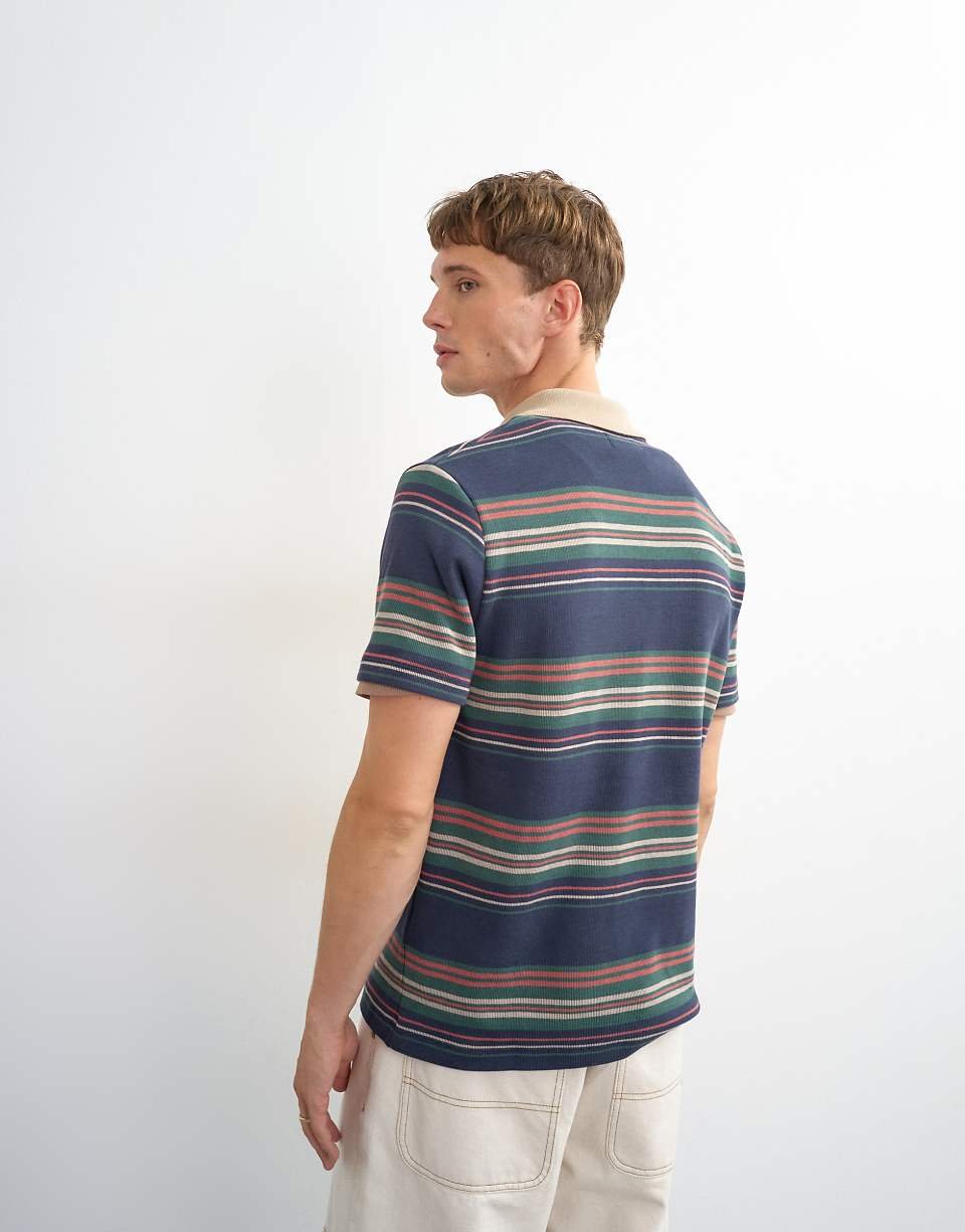 Polo classique en jersey rayé - Bleu marine
