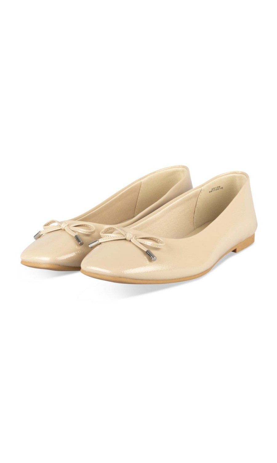 Beige patent-look bow ballerinas