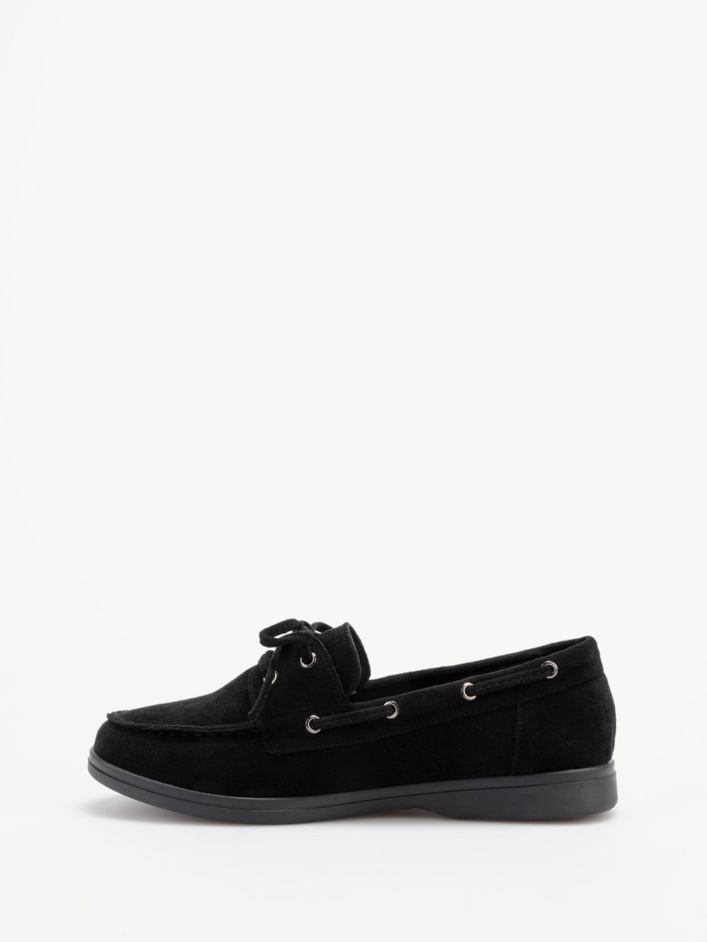 Black suedette lace-up boat shoes