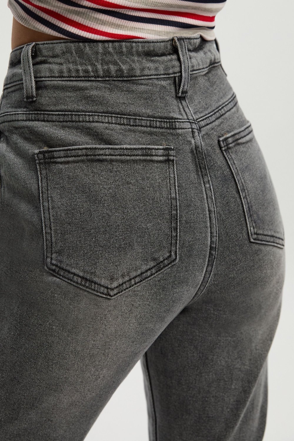 Grey high-waisted flared jeans