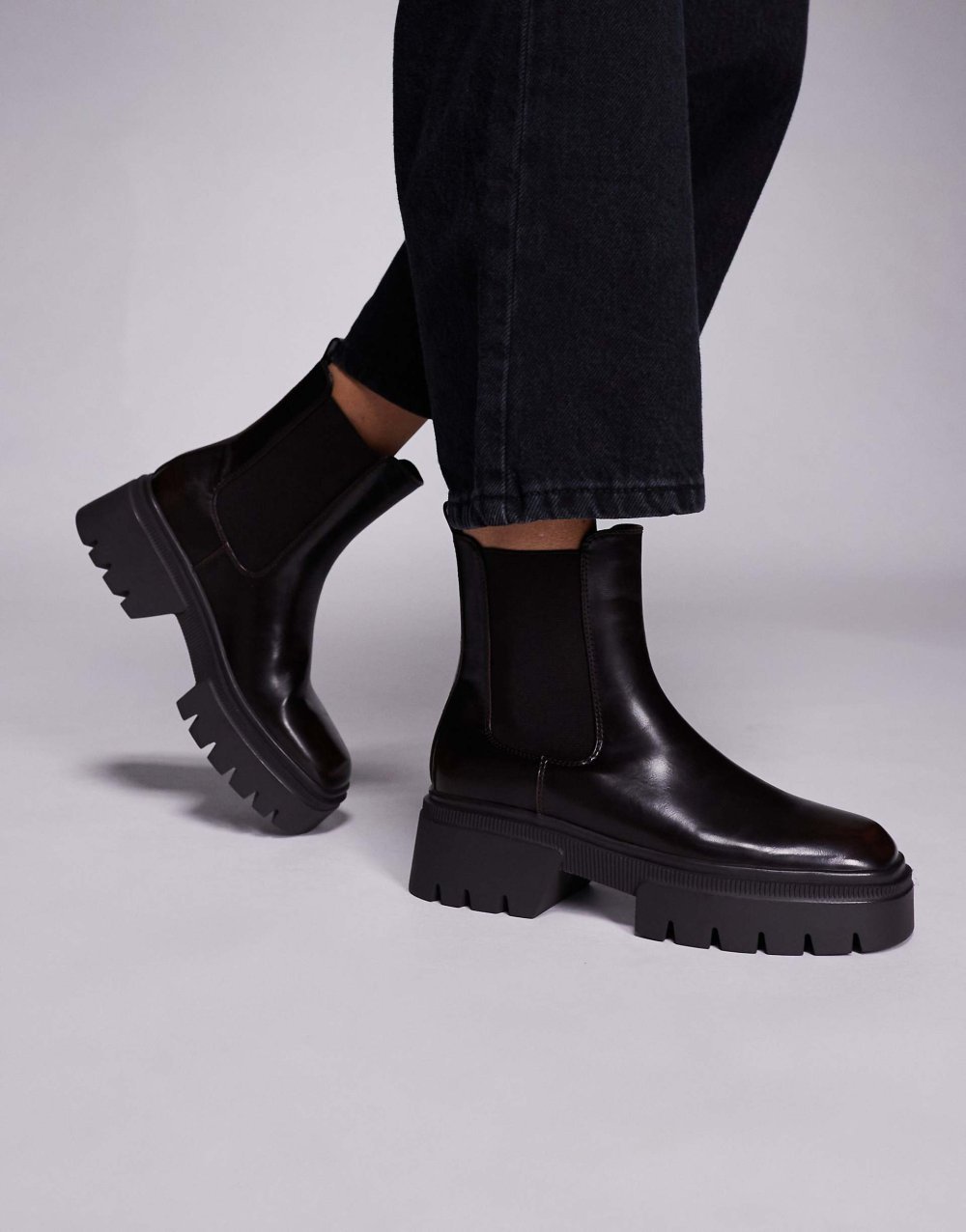 Bottines Chelsea chunky marron foncé