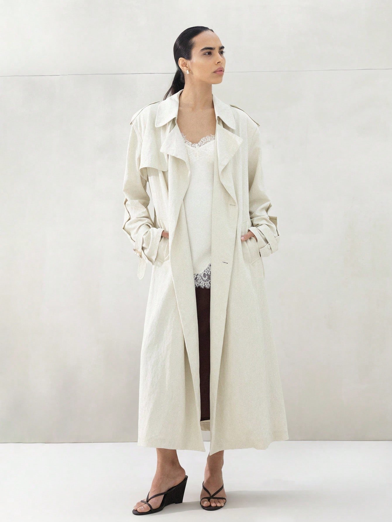 Manteau trench twil b ceinture w col large