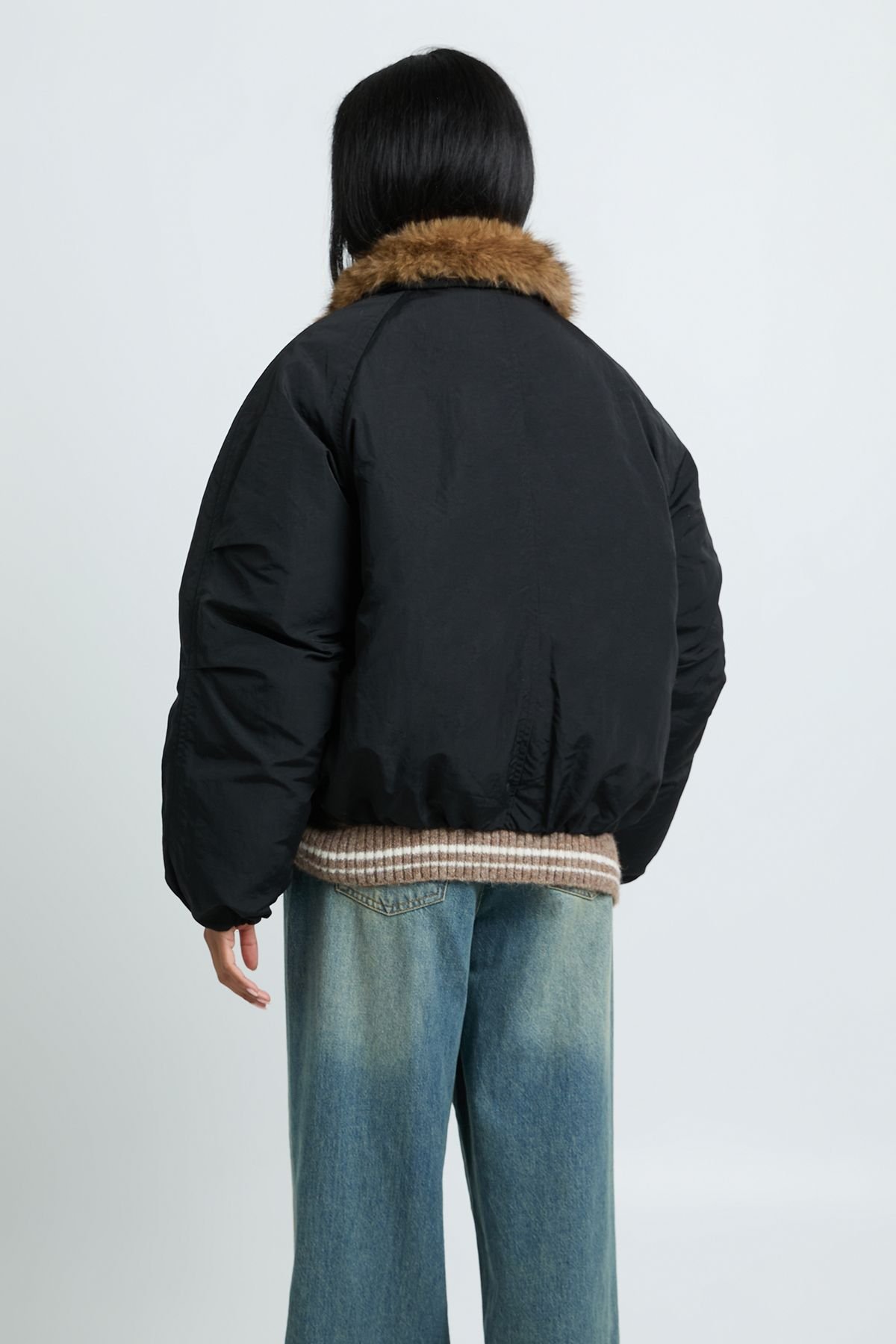 Faux shearling lined bomber jacket