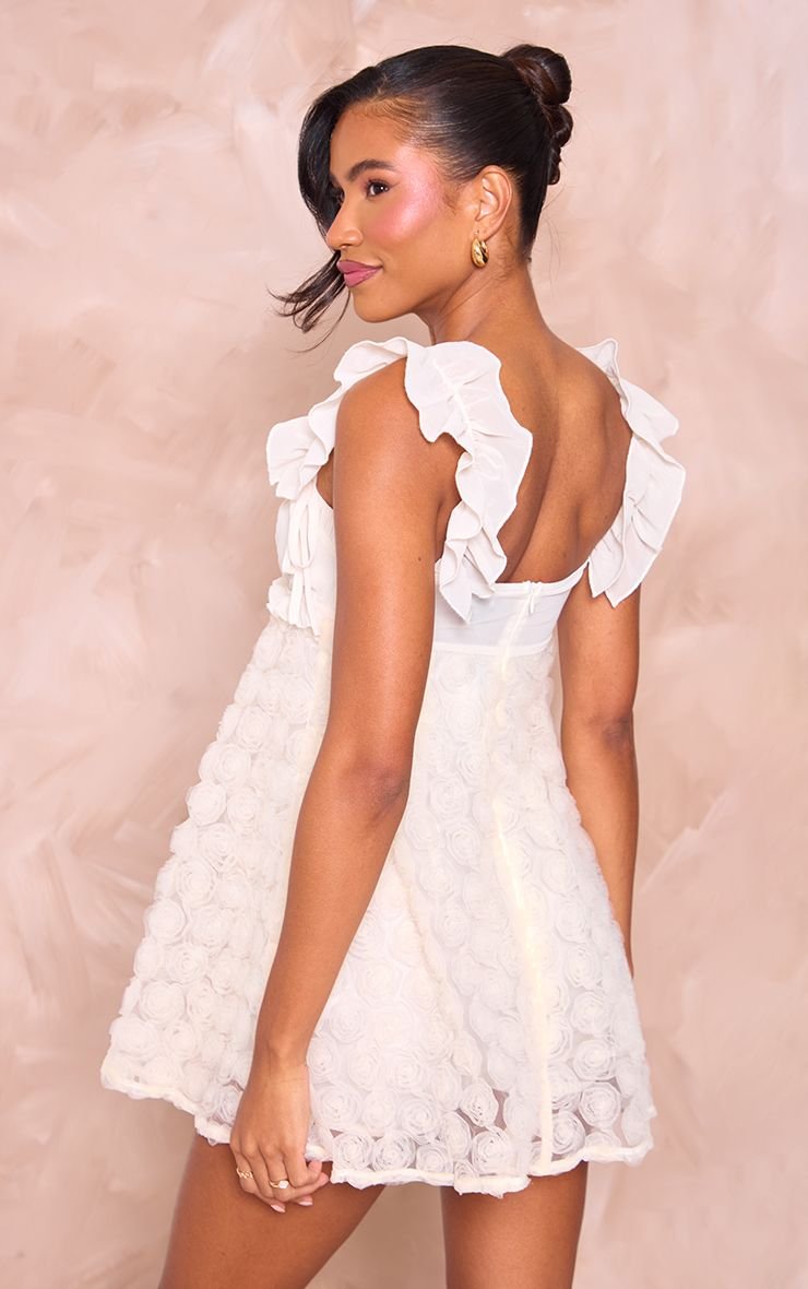 Ruffle Strap Playsuit With Pink Organza Detail